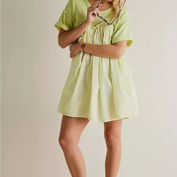 Free People Catalina Mini Dress Women XS Green Scoop Neck Cuffed Sleeve VSQ55 - Picture 1 of 8